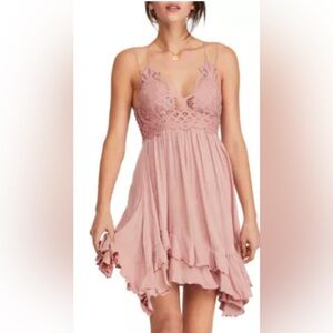 NWT Free People Adella Mini Slip Dress in Rose Pink‎ - S